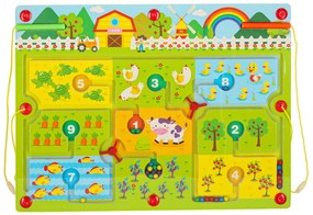 KIK Magnetická hra – Bludisko na cesty pre deti 3+ (drevená, farma, s magnetickou fixkou)