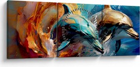 Obraz - Maľba delfínov (s hodinami) (90x30 cm)