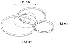 Inteligentné stropné svietidlo čierne 3-žiarovkové s diaľkovým ovládaním - Rondas