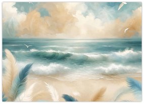Sklenený obraz – Maľovaná pláž v jemných farbách (70x50 cm)