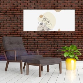 Obraz - Béžové kvety s motýľom N⁰4 (120x50 cm)