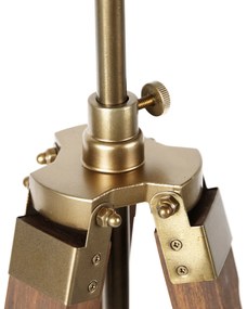 Priemyselná trojnohá stojaca lampa bronzová s drevom - Mangoes