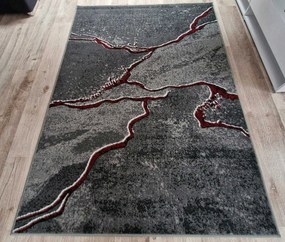 HU Sivý abstraktný obdĺžnikový koberec NEW IDEA 90321-0564 imitácia mramoru s červenými žilami Rozmer: 80x150 cm