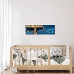 Obraz - hotel na pláži (s hodinami) (90x30 cm)