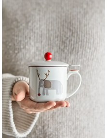 Krémový hrnček s vianočným motívom so sitkom z kameniny 300 ml Valentin – Bloomingville