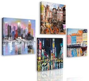 Set obrazov známe mestá v umeleckom prevedení