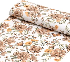 Biante Detské bavlnené posteľné obliečky do postieľky Sandra SA-458 Hnedé kvety magnólie s motýlikmi na bielom Do postieľky 100x135 a 40x60 cm