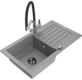 Mexen Pablo, granitový drez 752x436x161 mm, 1-komorový a drezová batéria Duo, šedá, 6510-71-671701-07-B