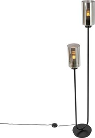 Inteligentná stojaca lampa čierna s dymovým sklom 2-svetlá vrátane 2 Wifi ST64 - Laura