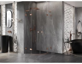 Mexen Lunar, L výklopný polkruhový sprchový kút 80 x 80 cm, 8mm číre sklo, profil ružové zlato, 833L-080L-080P-60-00