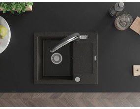 Mexen Enzo, granitový drez 576x465x174 mm, 1-komorový a drezová batéria Duo, čierna-zlatá metalíza, 6506-75-671701-07