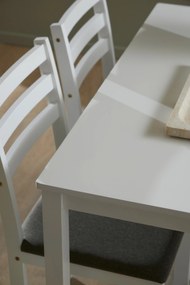 Súprava TORINO stôl + 4 stoličky Biely/Svetlosivý (tkanina Sawana 21) – DREVENÝ KOMPLET DO KUCHYNE/JEDÁLNE