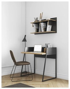 Čierny pracovný stôl s detailmi v dekore dubového dreva TemaHome Volga