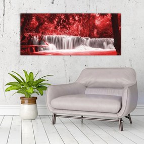 Obraz - Červený, vodopád (120x50 cm)