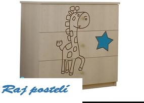 Raj posteli Komoda gravírovaná modrá žirafa dub jasný