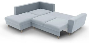 Svetlomodrá zamatová rozkladacia/s úložným priestorom rohová pohovka (ľavý roh/do L) Kyoto – Cosmopolitan Design
