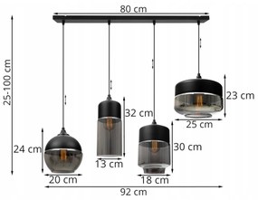 Závesné svietidlo OSLO 4, 4x čierne/grafitové sklenené tienidlo