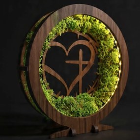 Drevená LED lampa s machom – Srdce a Kríž I SENTOP LED0582-ORECH-WENGE