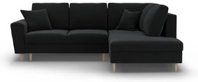 Čierna zamatová rozkladacia/s úložným priestorom rohová pohovka (pravý roh/do L) Kyoto – Cosmopolitan Design
