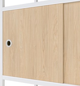 Regál na šanóny s uzamykateľnou skrinkou, kancelársky, otvorené police, kovový biely/dub sonoma, 800x2200x400 mm: ARIEL Eco Design