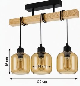 BRILAGI - Prisadený luster WOOD GLASS 3xE27/60W/230V borovica/čierna/dymovo-hnedá