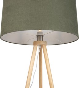 Drevená stojacia lampa s trojnožkou so zeleným tienidlom 50 cm - Lou