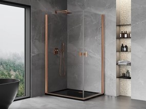 Mexen Mist-B Duo, 2-krídlový výklopný sprchový kút 95 x 70 cm, číre sklo, medený matný profil, 8A2-095-070-65-00