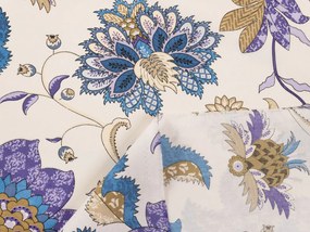 Biante Bavlnený záves Sandra SA-539 Modro-fialové orientálne kvety na svetlo béžovom 150x240 cm