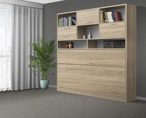 Nabytekmorava Sklápacia posteľ VS1056 MAX, 200x90cm farba lamina: dub sonoma tmavá/biele dvere, Varianta dverí: lesklé