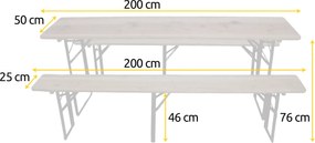 5 x Pivný set 200 x 50 x 25 cm 3 nohy na lavici