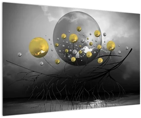 Obraz zlatých abstraktných gulí (90x60 cm)