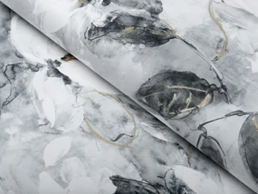 Biante Zamatový behúň na stôl Tamara TMR-006 Designové kvety na sivom 20x140 cm