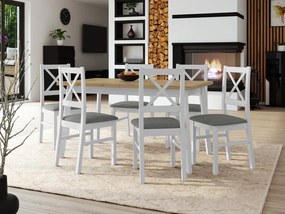 Stôl so 6 stoličkami - AL43, Morenie: dub artisan L, Poťahové látky: Hygge D20, Farby nožičiek: čierna