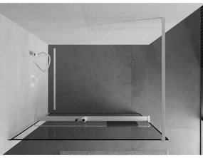 Mexen Kioto+, sprchová zástena Walk-In s poličkou a vešiakom 110 x 200 cm, 8mm číre sklo čierny vzor, biely profil, 800-110-121-20-70