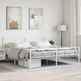 Kovový rám postele s čelom a podnožkou biely 200x200 cm 372253