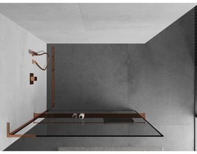 Mexen Kioto+ L, sprchová zástena Walk-In s poličkou a vešiakom 110 x 200 cm, 8mm číre sklo čierny vzor, ružové zlato profil, 800-110-123-60-70
