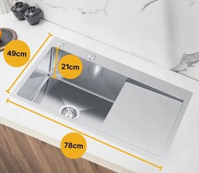 Erga HD, 1-komorový oceľový drez 780x490x210 mm, ľavý, oceľová, ERG-MLS-HD7849L
