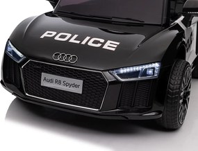 Ramiz Audi R8 Polícia na batérie pre deti + diaľkové ovládanie + EVA + pomalý štart + MP3 LED