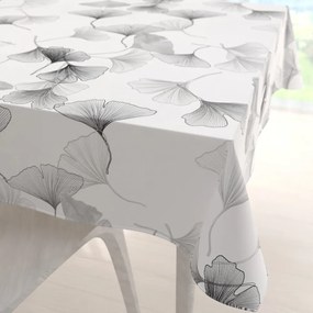 Biante Bavlnený štvorcový obrus Sandra SA-512 Sivo-biele ginkgo listy na bielom 70x70 cm