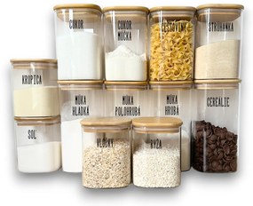Orion Základná sada 12ks sklenených hranatých dóz s bambusovým vekom - BORO12