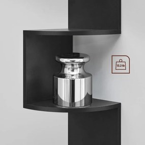 Rohová polica, 5-poschodová plávajúca polica s dizajnom zikzak, čierna