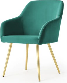 Sada šiestich jedálenských stoličiek ESTELLE zamatové, fľaškovo zelené / zlaté nohy (6 ks)