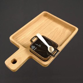 AMADEA Drevená miska s keramickou miskou a drevenou lyžičkou, masívne drevo, rozmer 27 x 16 cm