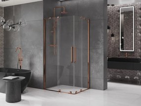 Mexen Velar Duo, sprchový kút s posuvnými dverami 90(dvere) x 80(dvere) cm, 8mm číre sklo, ružové zlato profil, 871-090-080-02-60