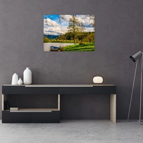 Obraz loďky pri jazere (70x50 cm)