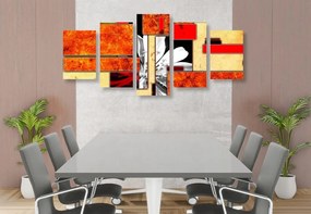 5-dielny obraz oranžová kvetinová abstrakcia - 200x100