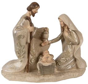 Béžová vianočná dekorácia socha vianočný betlehem Svätá rodina - 27*13*23 cm
