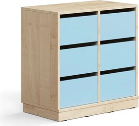 Úložná skrinka CASPER, 6 zásuviek, so soklom, breza/sky blue