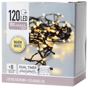vianočné osvetlenie led 120 tepla biela s časovacom na baterky