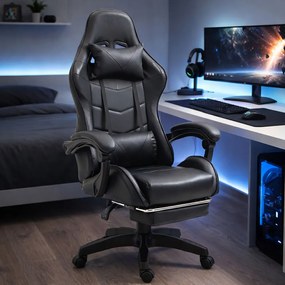 LEAN Kancelárska stolička s opierkou na nohy a vankúšmi – čierna